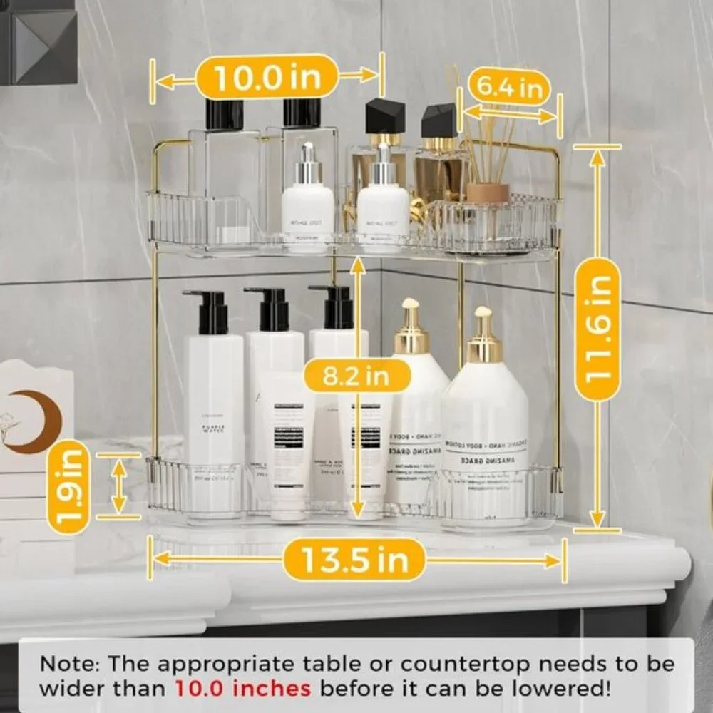 Clear White Corner Bathroom Organizer, 2-Tier Vanity Tray for Skincare & Makeup